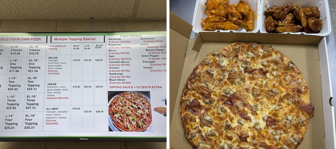 Milanos Pizza Menu